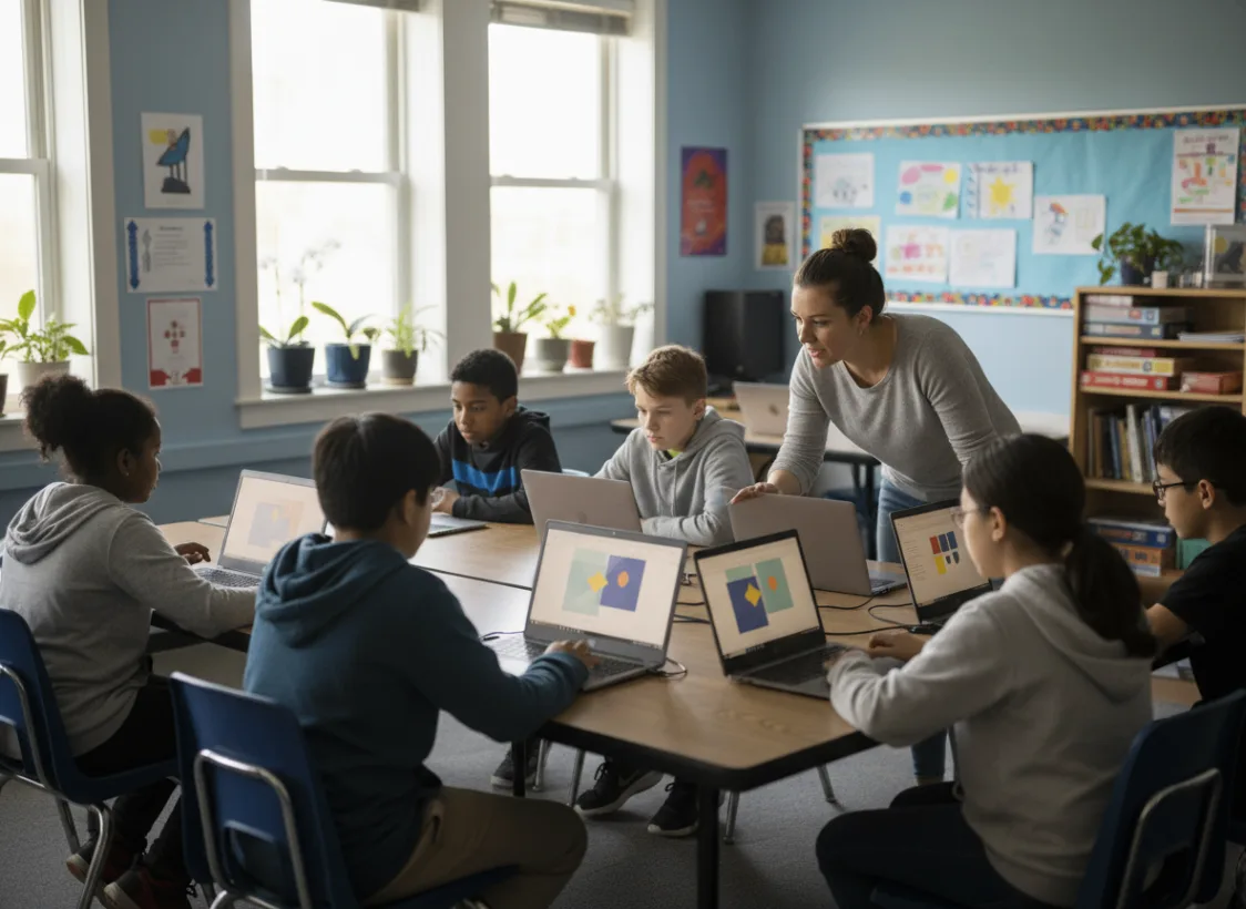Student learning digital skills with a laptop